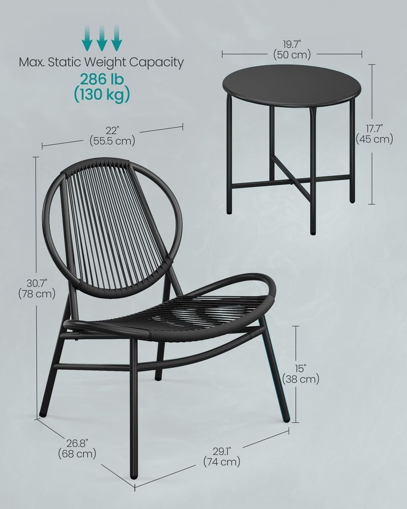 Garden Bistro Set - 3 Piece Set with Side Table - 2 Chairs Configuration