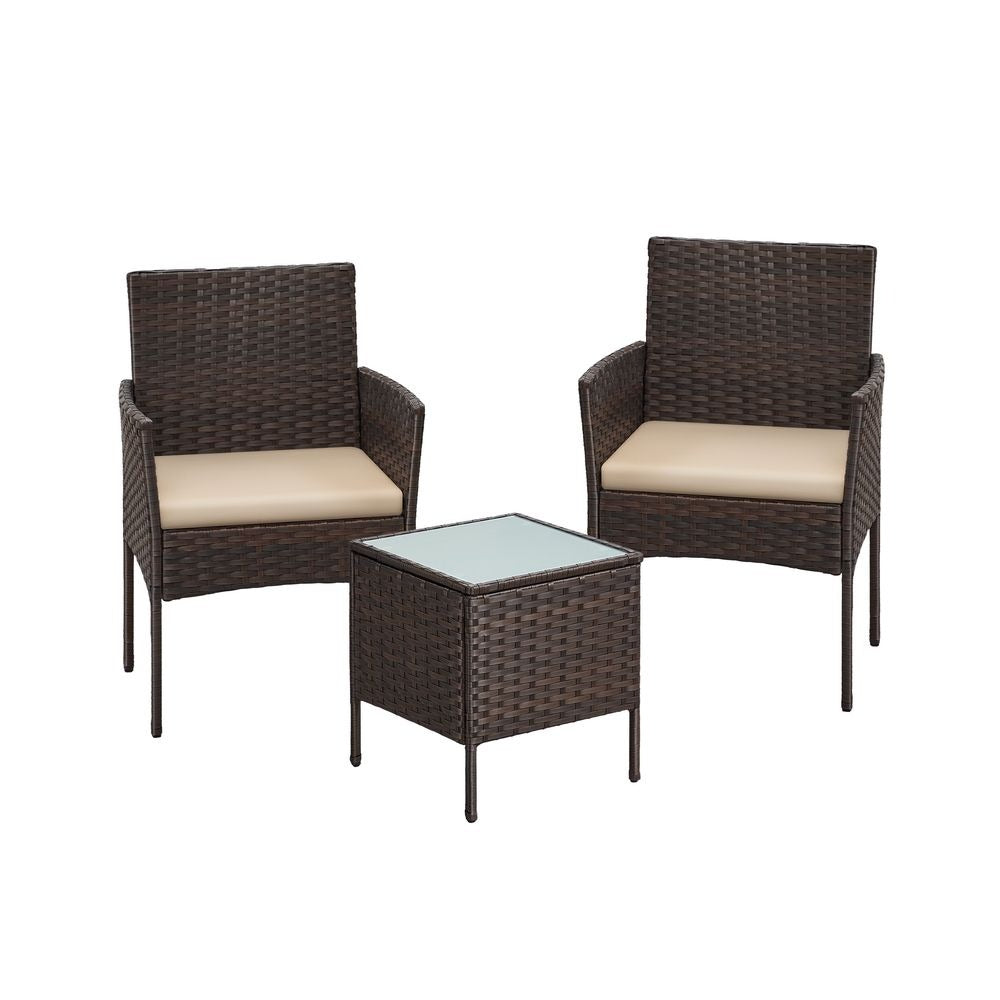 Outdoor Garden Furniture Set - PE Rattan with Table - 3 Piece Set
