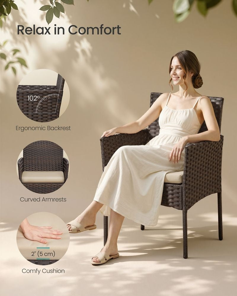 Outdoor Garden Furniture Set - PE Rattan with Table - 3 Piece Set