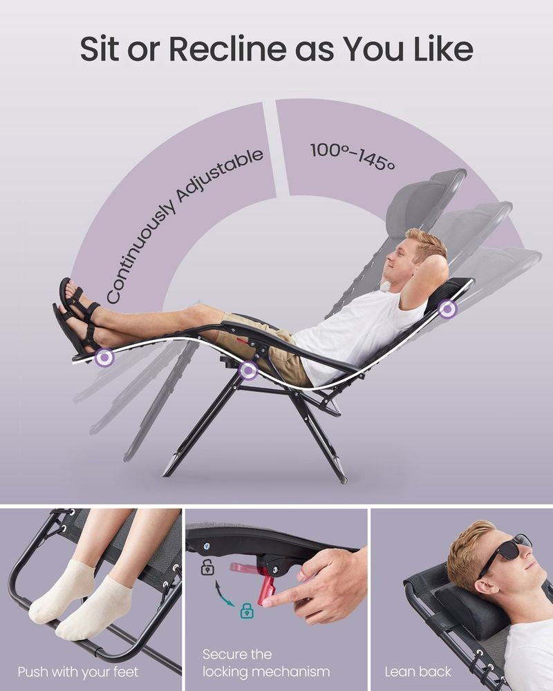 Zero Gravity Reclining Chairs - Folding Design with Tray Table - Set of 2 with Adjustable Headrest