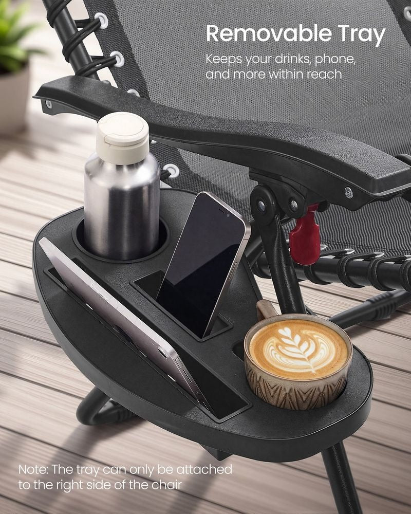 Zero Gravity Reclining Chairs - Folding Design with Tray Table - Set of 2 with Adjustable Headrest