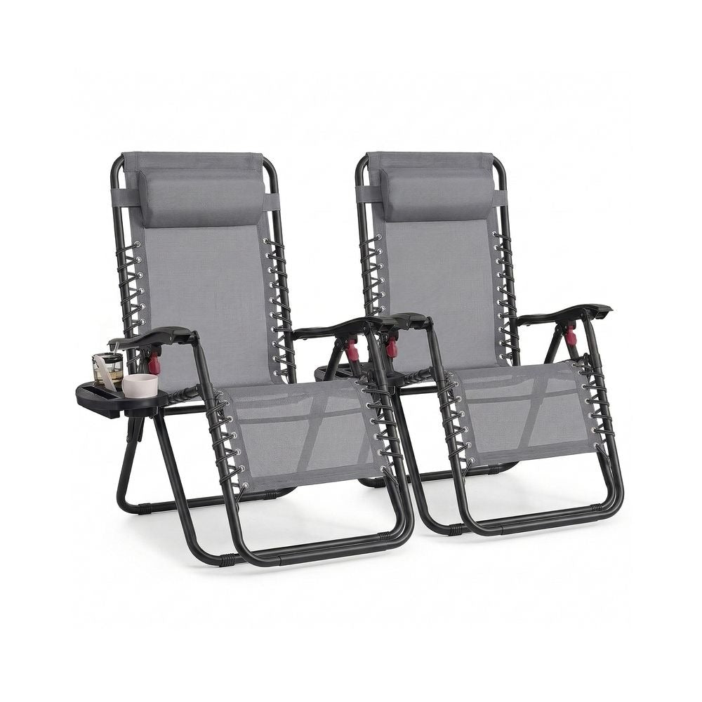Zero Gravity Reclining Chairs - Folding Design with Tray Table - Set of 2 with Adjustable Headrest