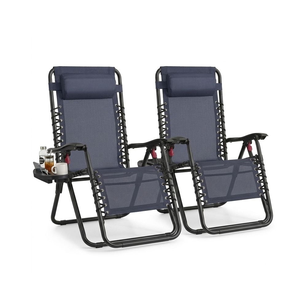 Zero Gravity Reclining Chairs - Folding Design with Tray Table - Set of 2 with Adjustable Headrest