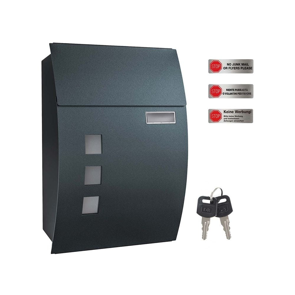 Wall Mounted Mailbox - Lockable Design with Viewing Window - Metal Construction