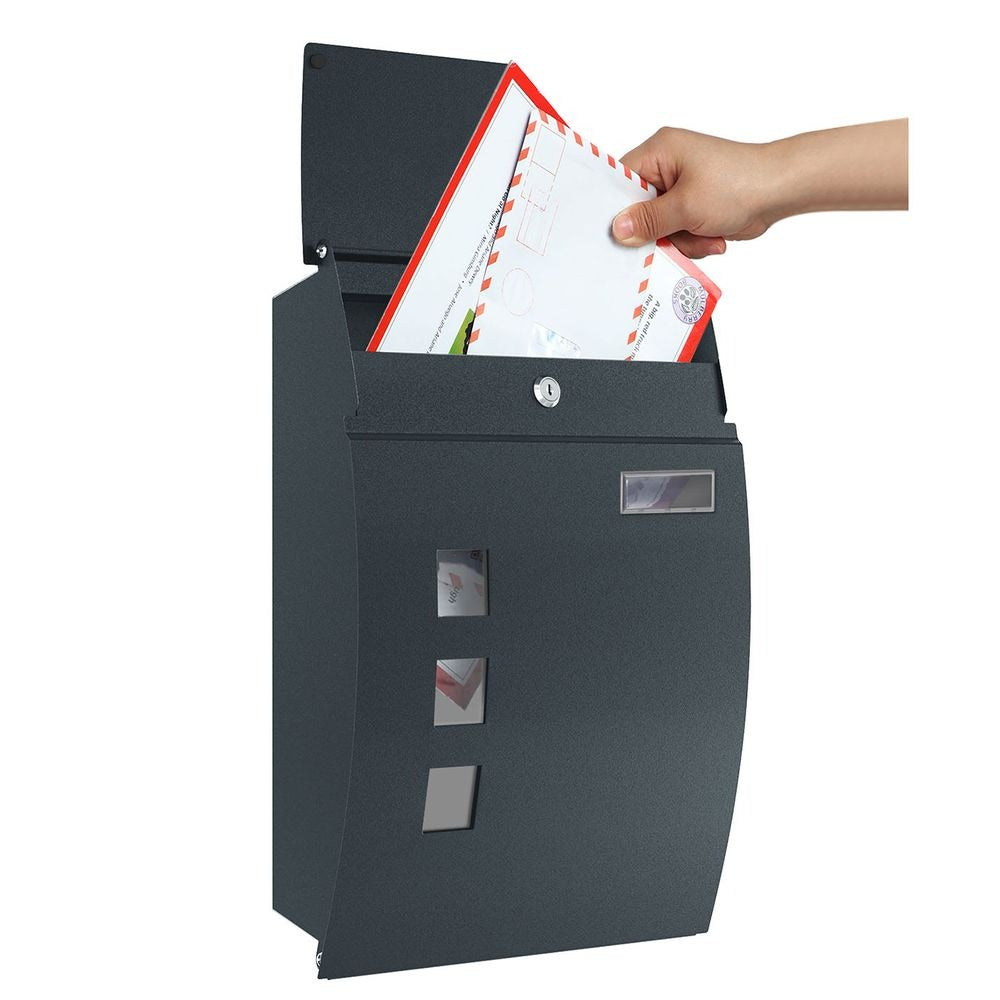 Wall Mounted Mailbox - Lockable Design with Viewing Window - Metal Construction