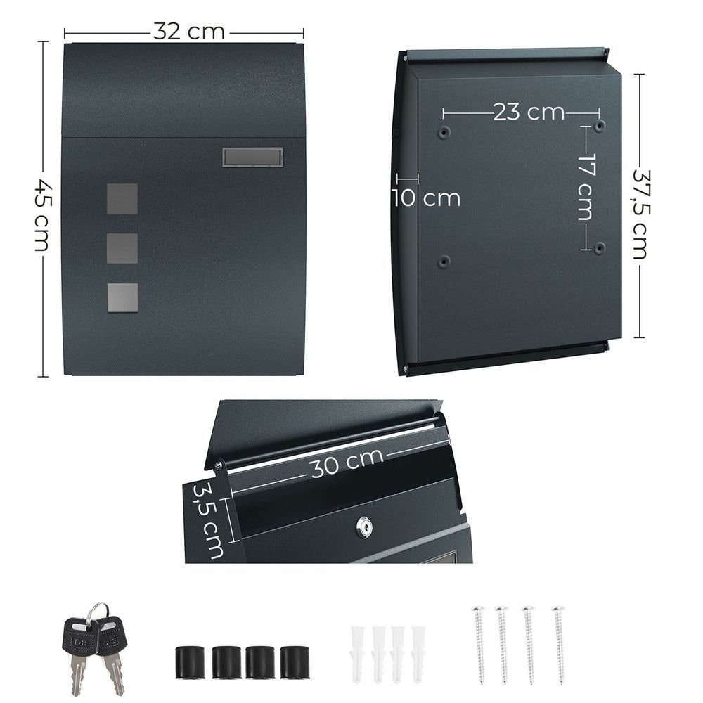 Wall Mounted Mailbox - Lockable Design with Viewing Window - Metal Construction