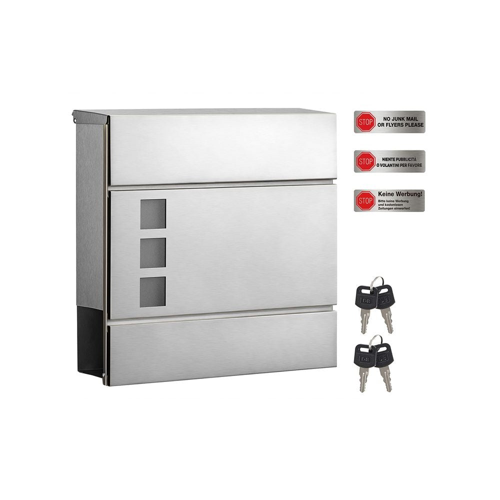 Wall Mounted Mail Box - Lockable Design with Newspaper Holder - Metal Construction