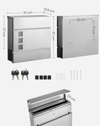 Wall Mounted Mail Box - Lockable Design with Newspaper Holder - Metal Construction