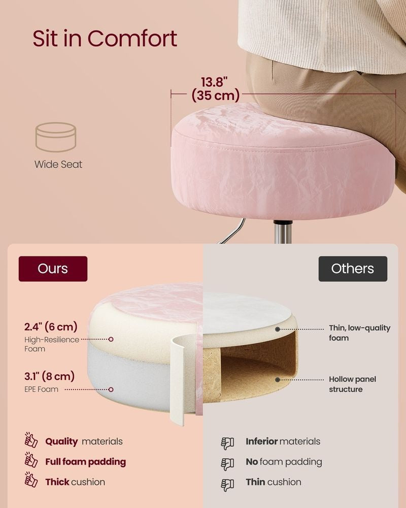 Vanity Stool - Adjustable Height Design - Makeup Dressing Chair