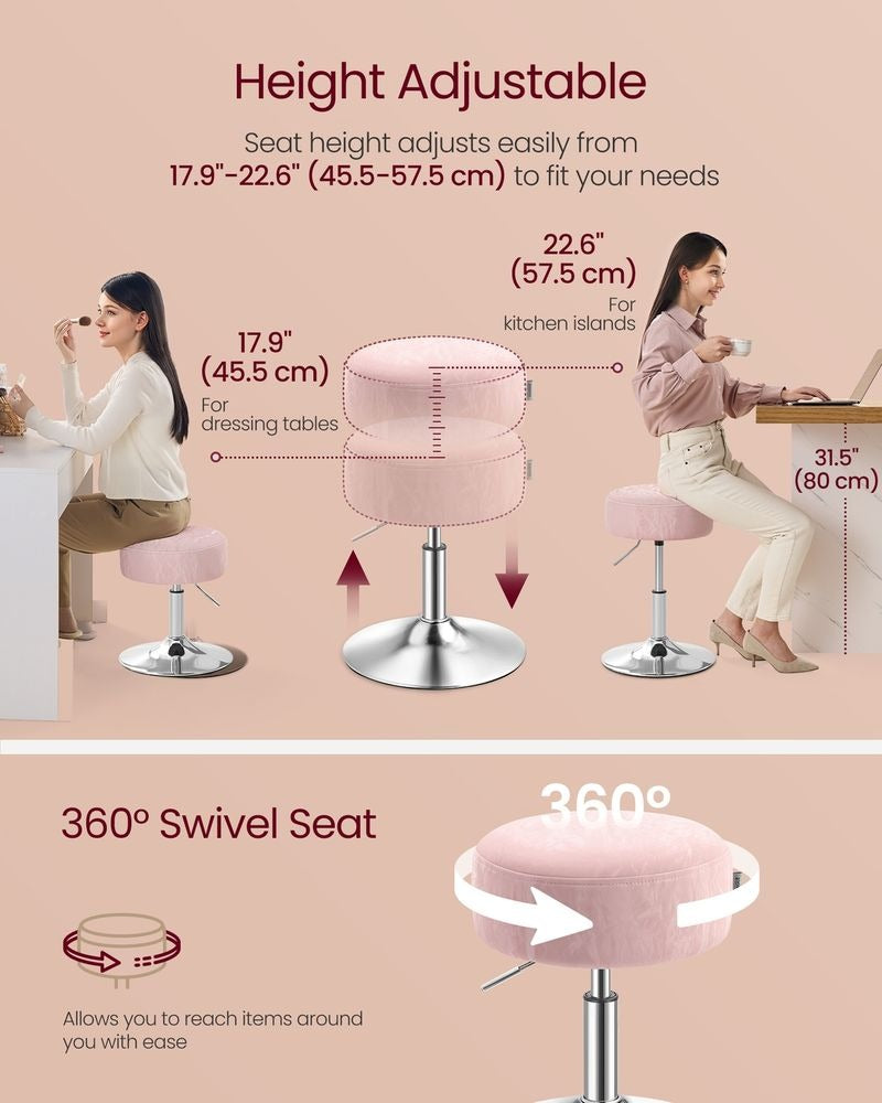 Vanity Stool - Adjustable Height Design - Makeup Dressing Chair