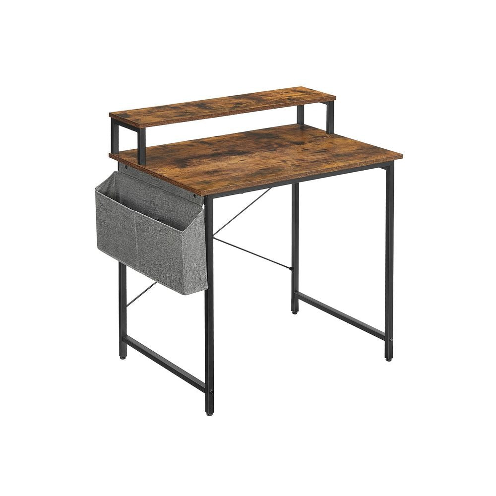 Computer Desk - Industrial Style with Monitor Riser - Brown Compact Workspace Design