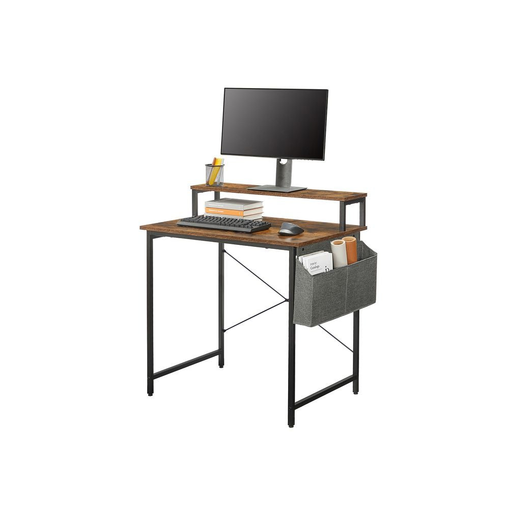 Computer Desk - Industrial Style with Monitor Riser - Brown Compact Workspace Design