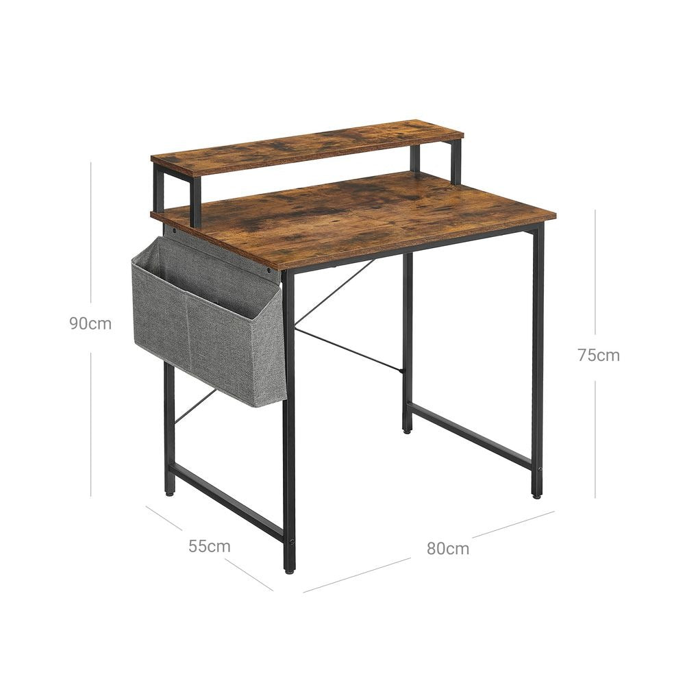 Computer Desk - Industrial Style with Monitor Riser - Brown Compact Workspace Design