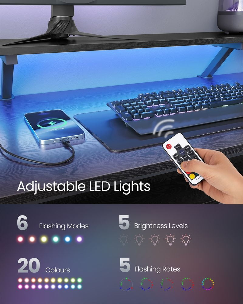 L-Shaped Computer Desk - Built-In Power Outlets - Corner Workspace Design