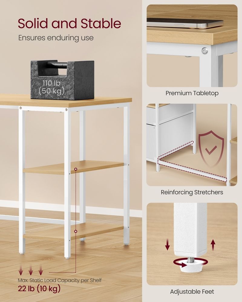 Computer Desk - Storage with 3 Shelves and 2 Drawers - Home Office Workspace Design
