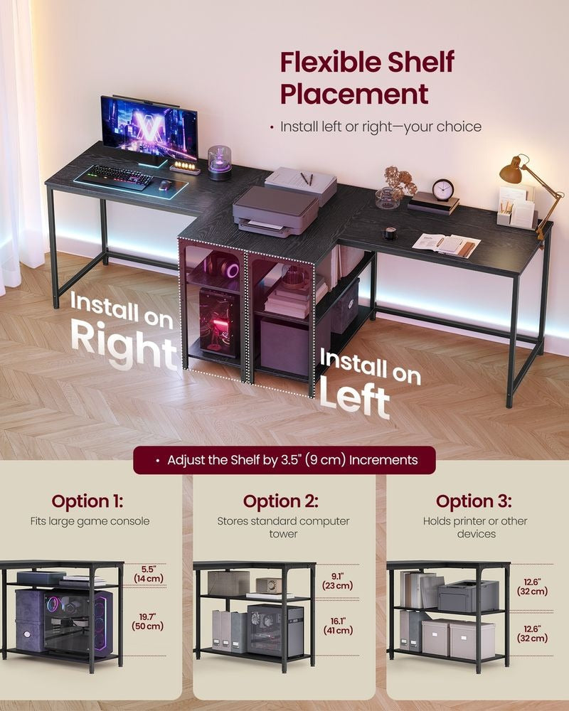 Corner Desk - Adjustable Shelving Storage - L-Shaped Home Office Desk