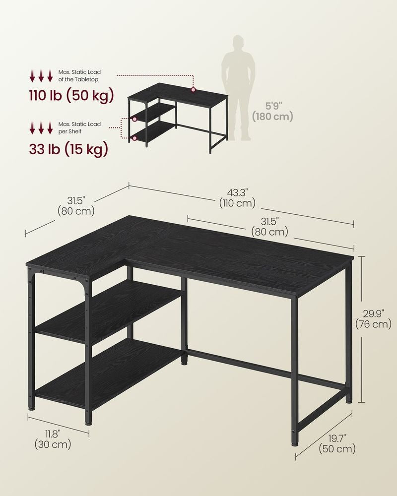 Corner Desk - Adjustable Shelving Storage - L-Shaped Home Office Desk