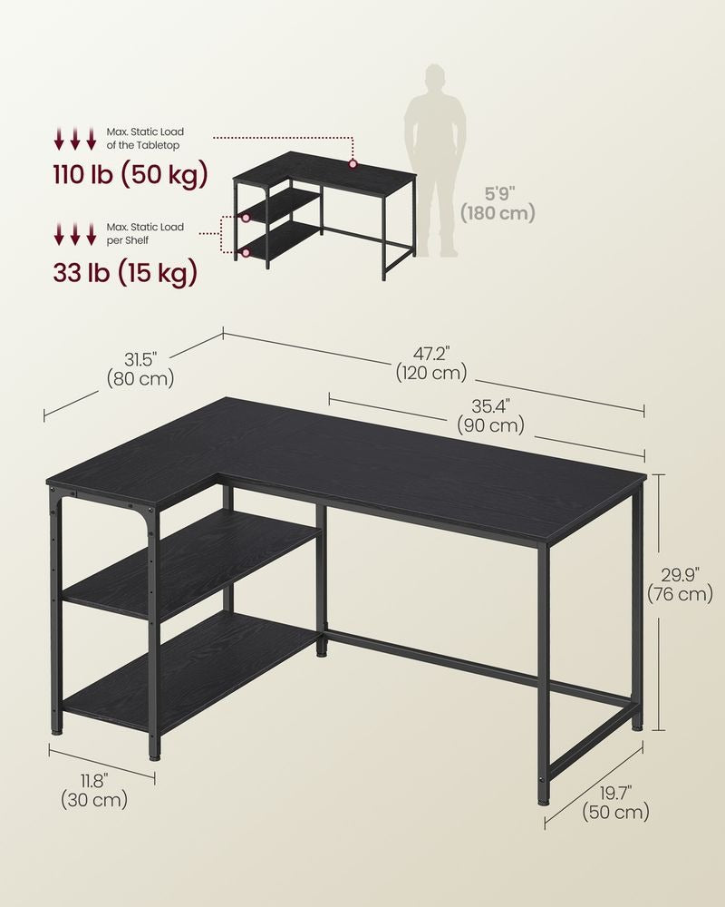 Corner Desk - Adjustable Shelving Storage - L-Shaped Home Office Desk