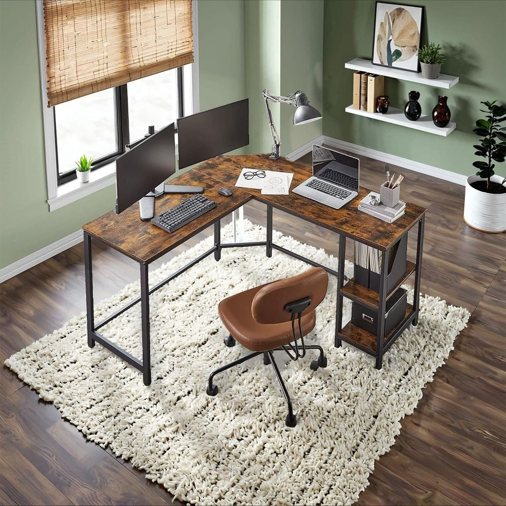 Office Desk - Shelved Corner Design - L-Shaped Space-Saving Workstation