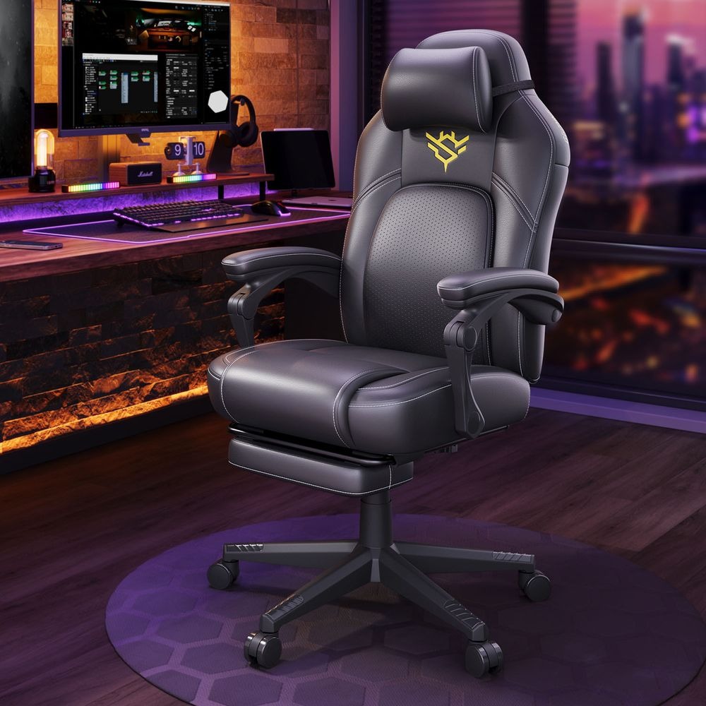 Gaming Chair - Includes Footrest and Headrest - Ergonomic Reclining Design
