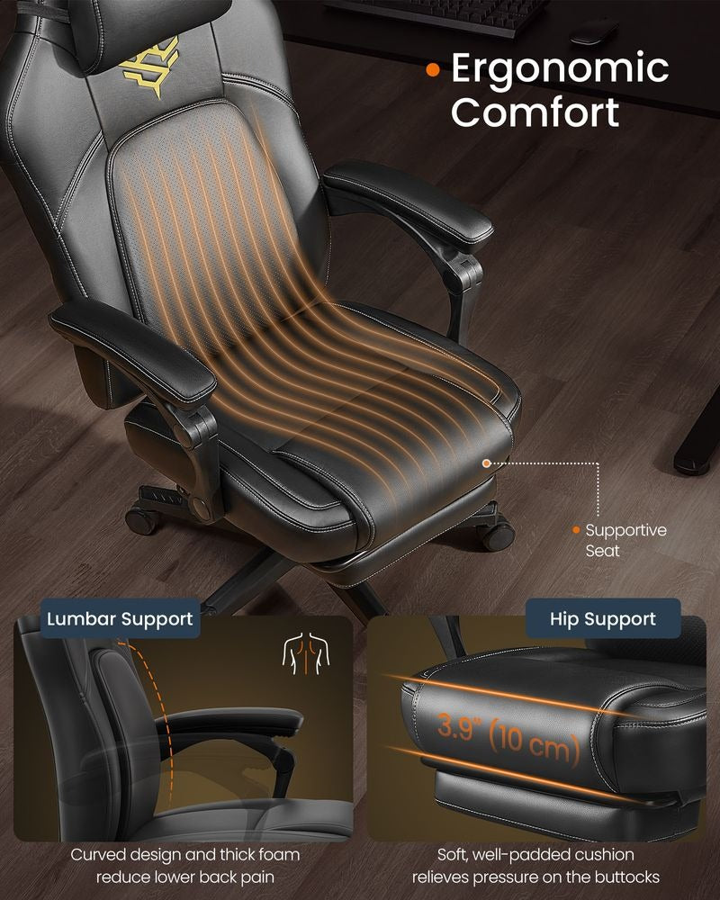 Gaming Chair - Includes Footrest and Headrest - Ergonomic Reclining Design