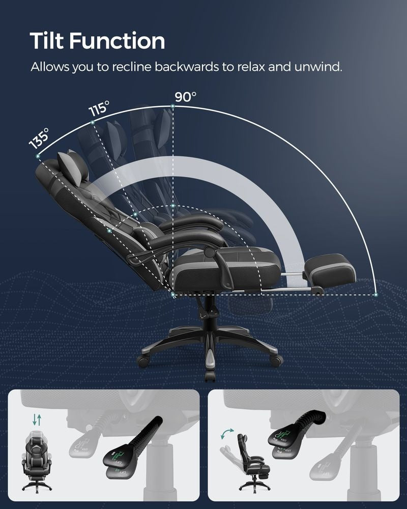 Gaming Chair - Ergonomic Adjustable Headrest - Reclining Office Seat Design