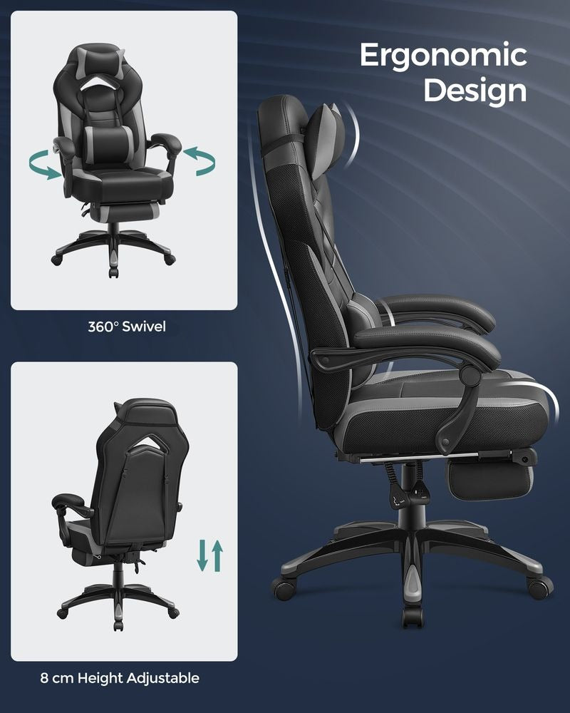Gaming Chair - Ergonomic Adjustable Headrest - Reclining Office Seat Design