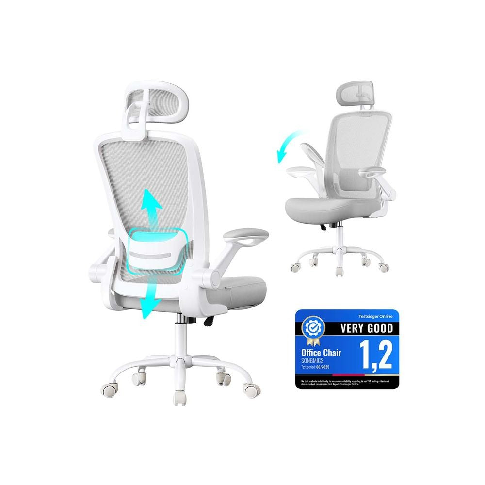 Office Chair - Ergonomic Mesh with Folding Armrests - Adjustable Height Design