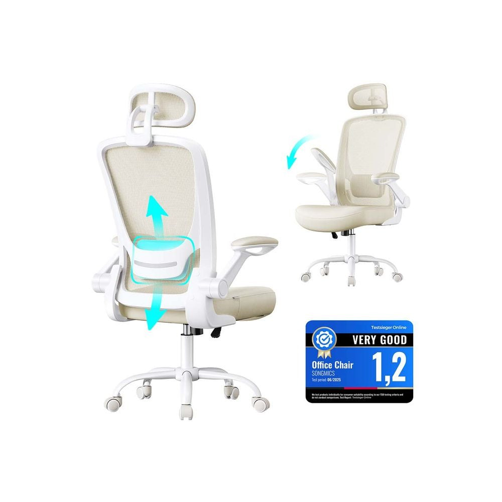 Office Chair - Ergonomic Mesh with Folding Armrests - Adjustable Height Design