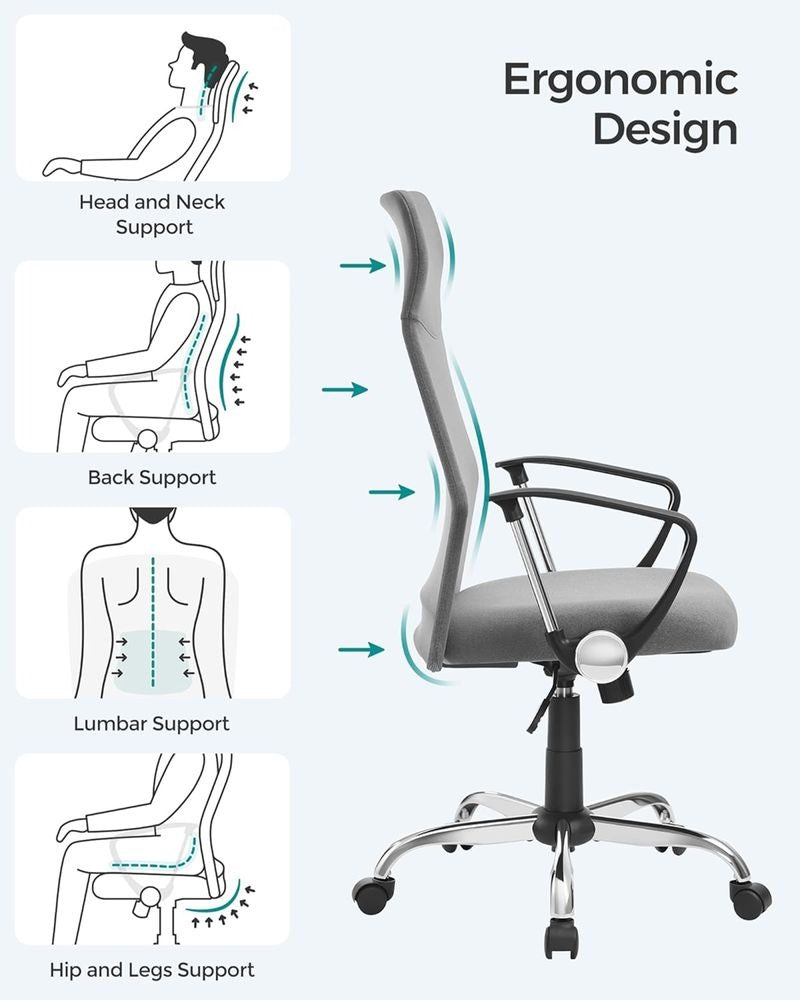 Office Chair - Ergonomic Tilt Function Swivel - Adjustable Seating Design