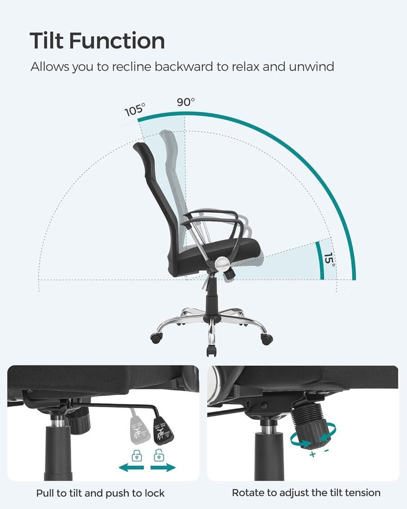 Office Chair - Ergonomic Tilt Function Swivel - Adjustable Seating Design
