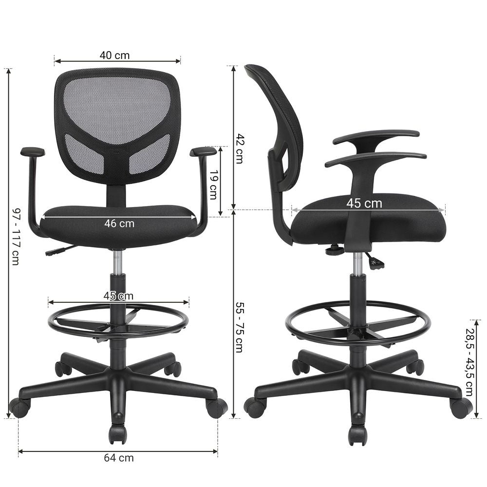 Drafting Stool - Swivel with Armrests - Adjustable Height Seating