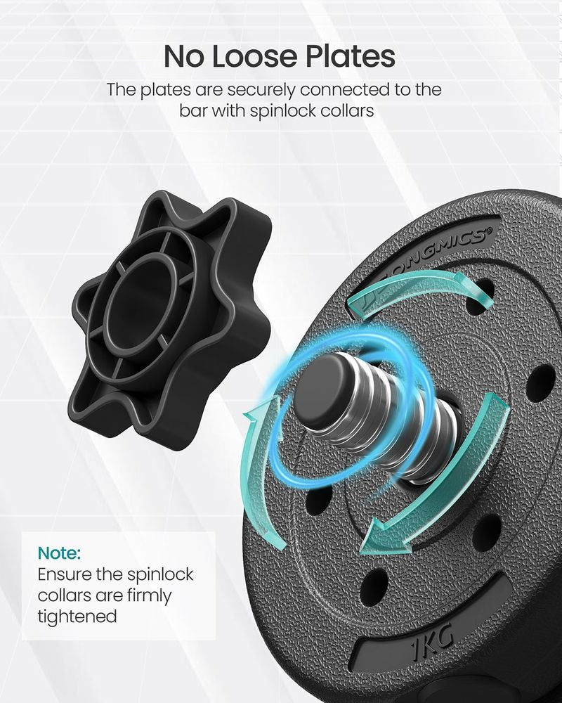 Adjustable Dumbbells Set - 2-in-1 Barbell Conversion - 2 x 10kg