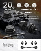 Adjustable Dumbbells Set - 2-in-1 Barbell Conversion - 2 x 10kg