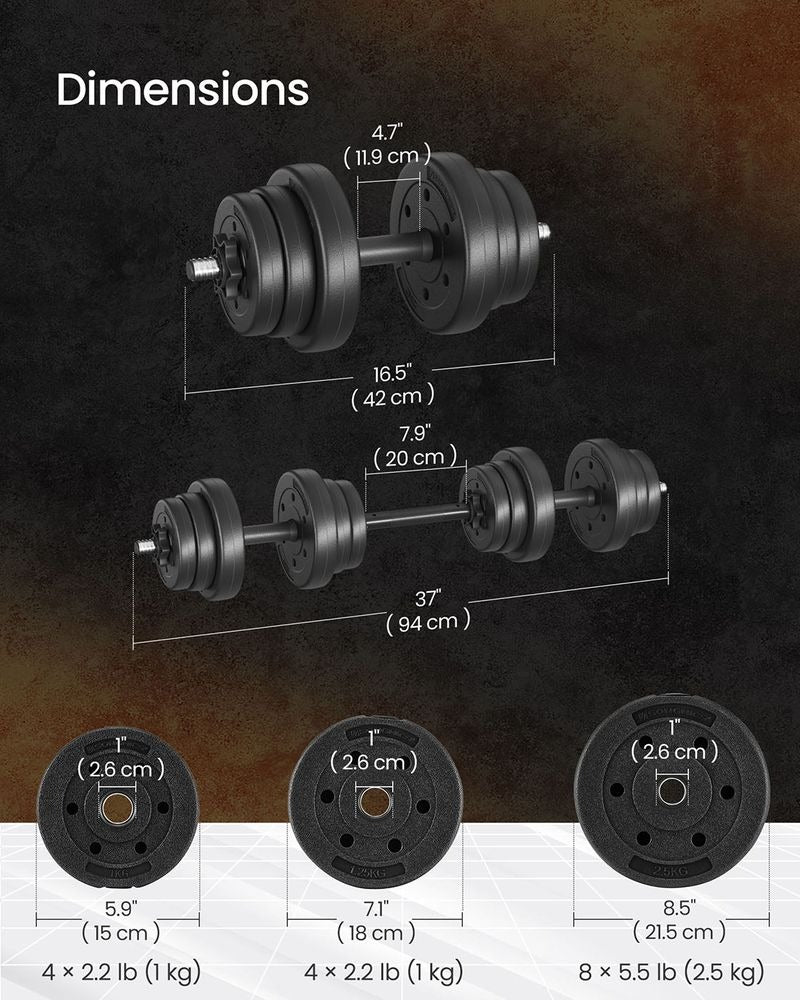 Adjustable Dumbbells Set - 2-in-1 Barbell Conversion - 2 x 10kg