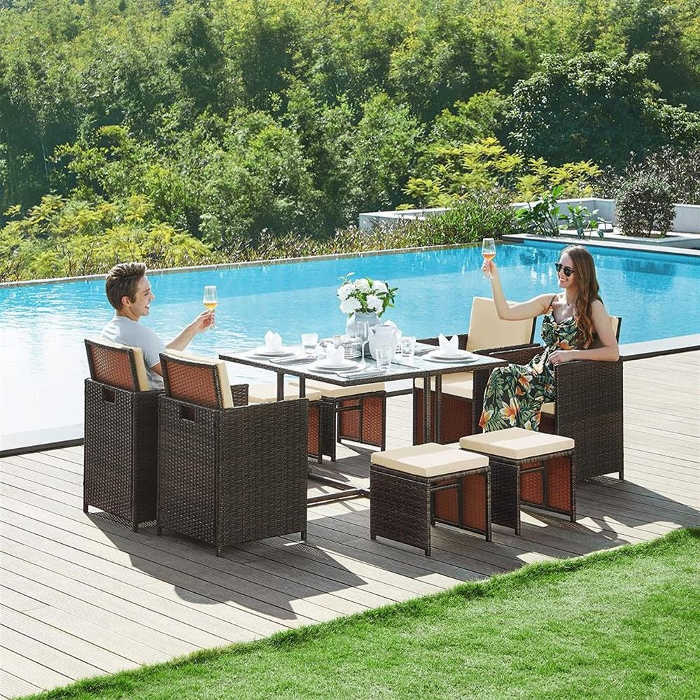 Rattan Garden Dining Set - Outdoor Table & Chairs - Patio Furniture Set
