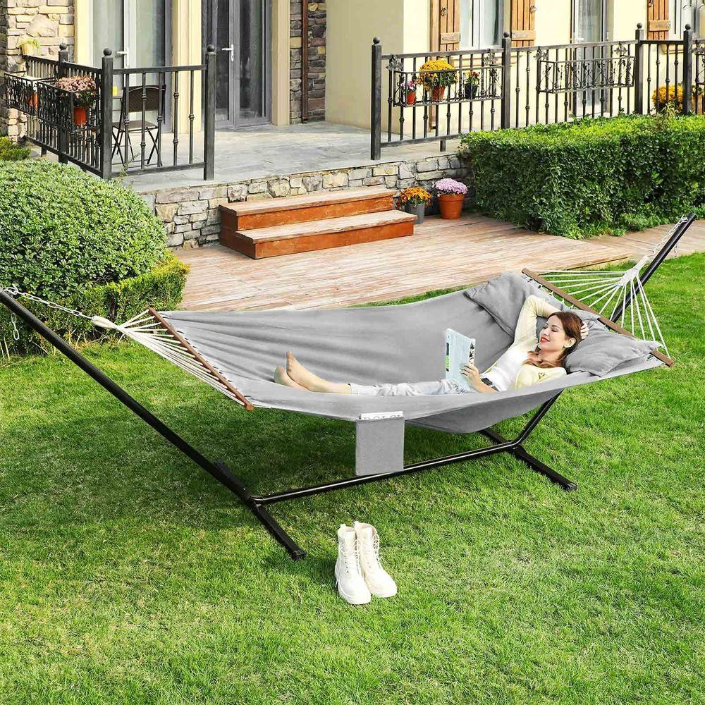 Double Hammock - Includes 2 Pillows - Spacious Outdoor Lounger