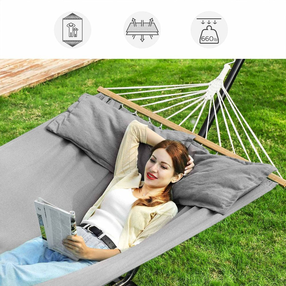 Double Hammock - Includes 2 Pillows - Spacious Outdoor Lounger