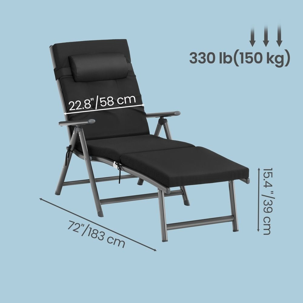 Folding Sun Lounger - 6 cm Thick Mattress Comfort - Adjustable Backrest Design