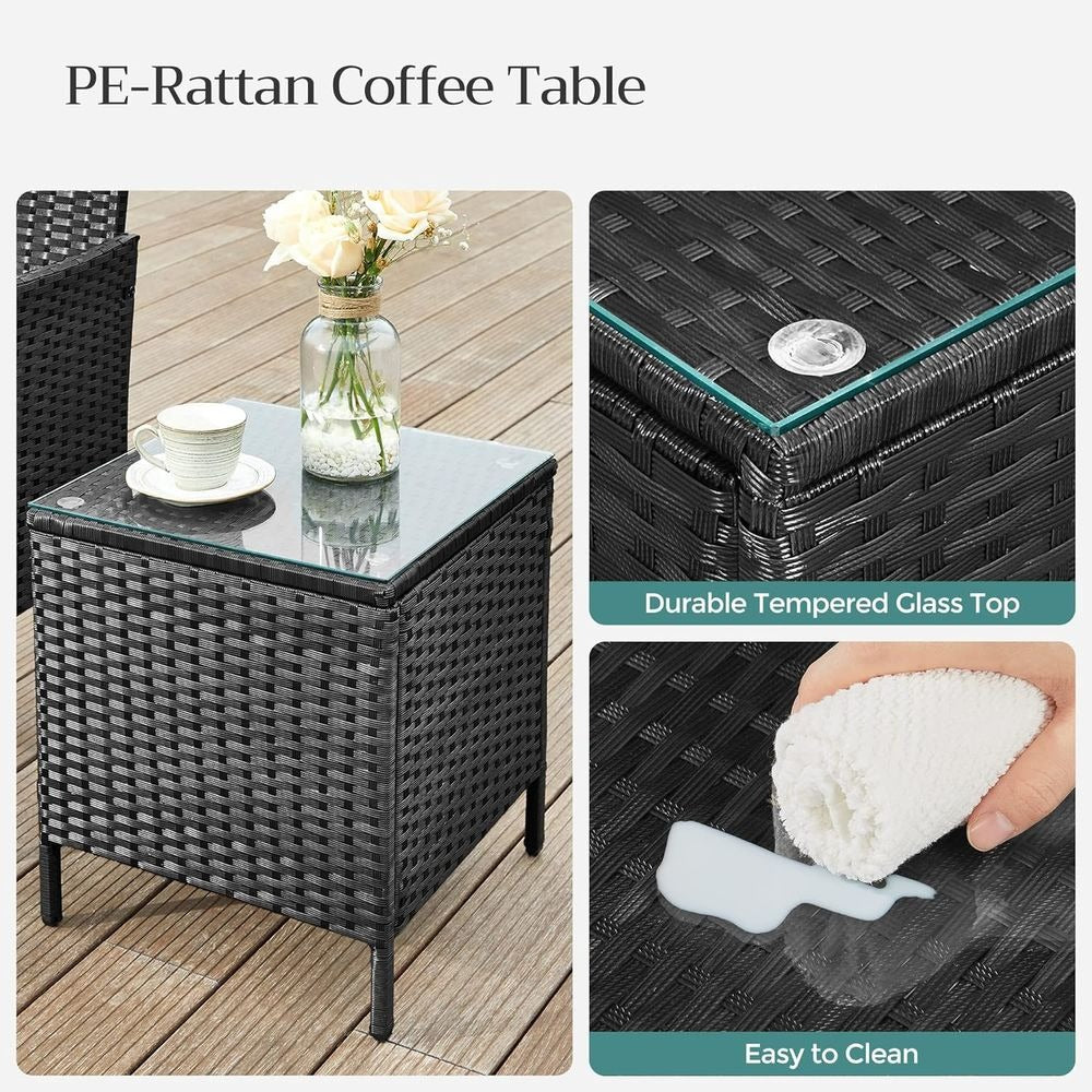 Outdoor Garden Furniture Set - PE Rattan with Table - 3 Piece Set