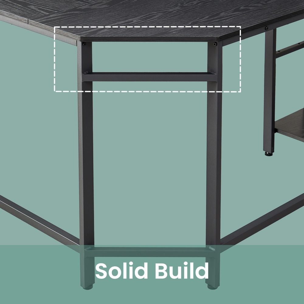 Office Desk - Shelved Corner Design - L-Shaped Space-Saving Workstation