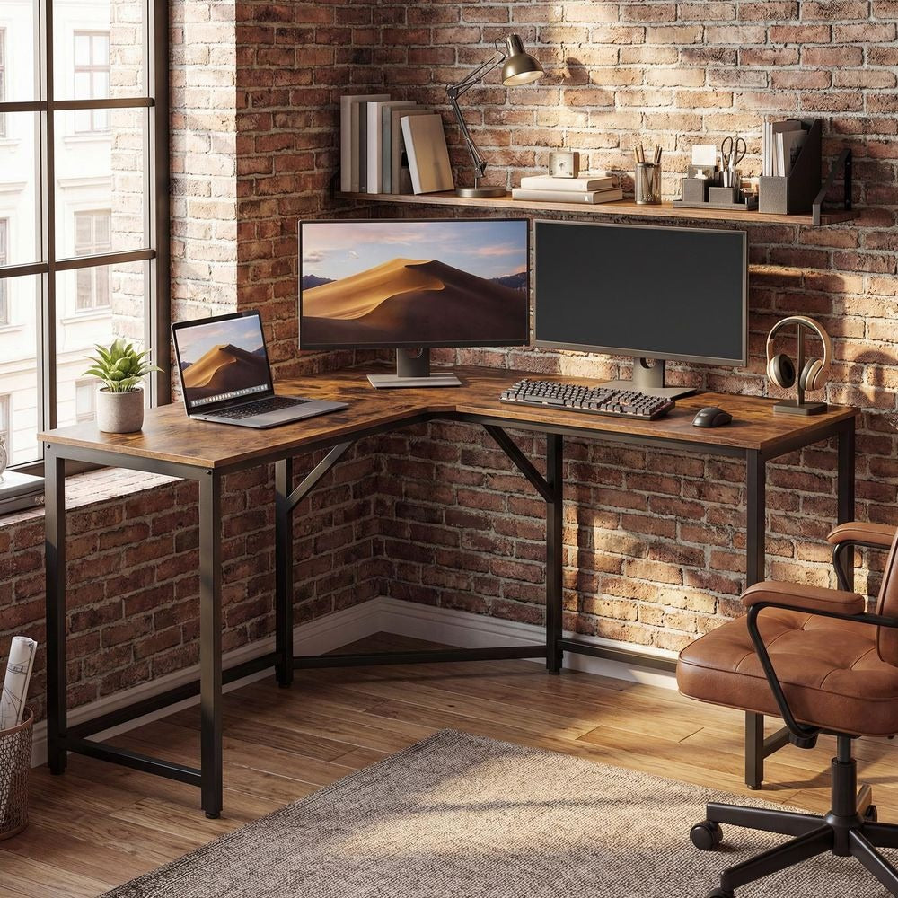 L-Shaped Office Desk - Space-Saving Corner Design - Home Workstation Setup