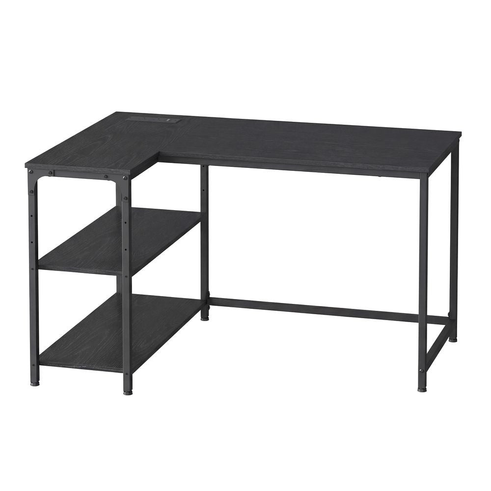 Computer Desk - Built-In Power Outlets - L-Shaped Storage Shelves Corner Desk