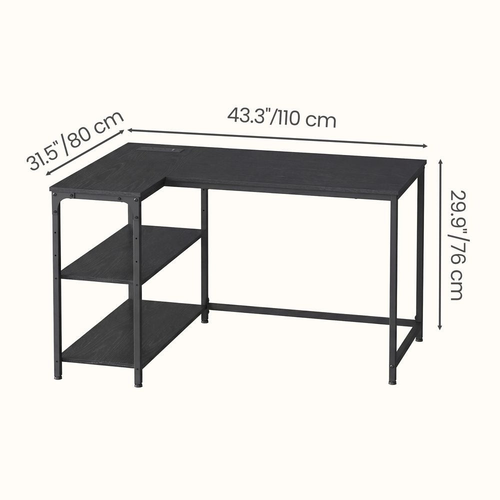 Computer Desk - Built-In Power Outlets - L-Shaped Storage Shelves Corner Desk