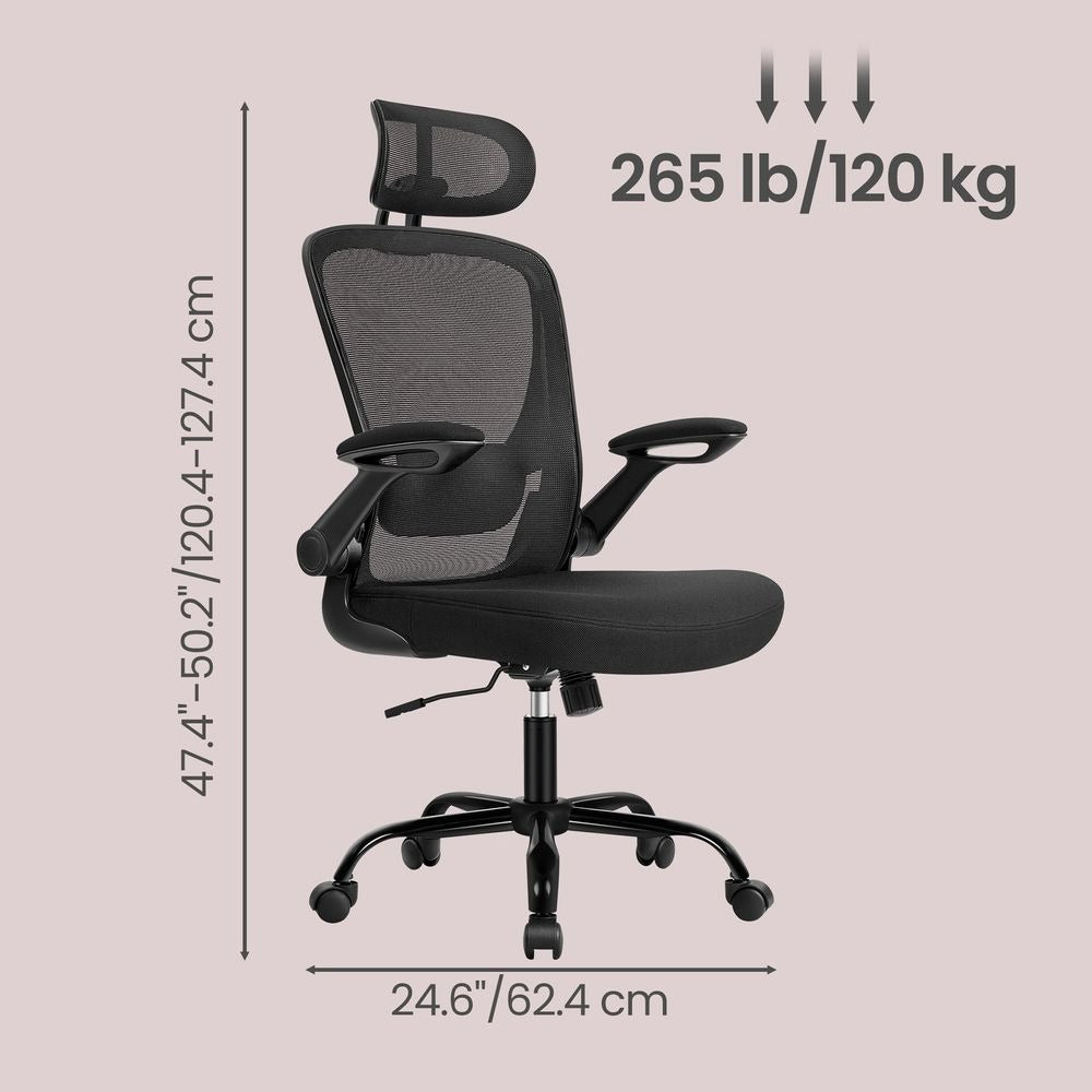 Office Chair - Ergonomic Mesh with Lumbar and Head Support - Swivel Home Office Seating Design